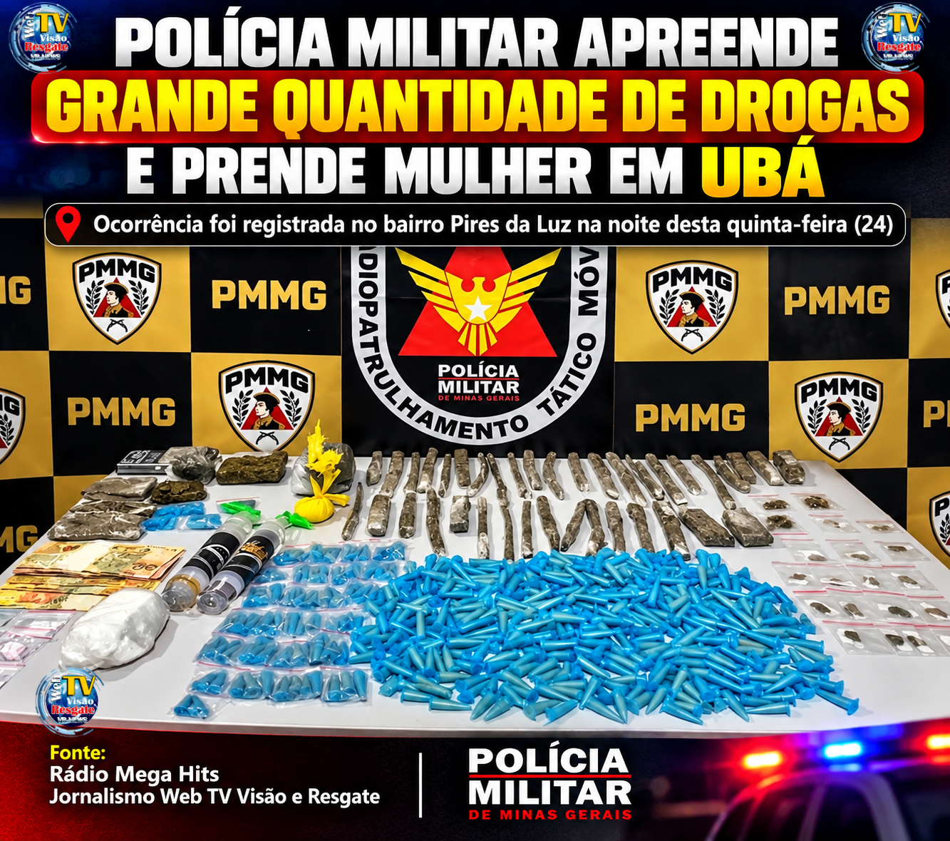 Polícia Militar apreende grande quantidade de drogas e prende mulher em Ubá.