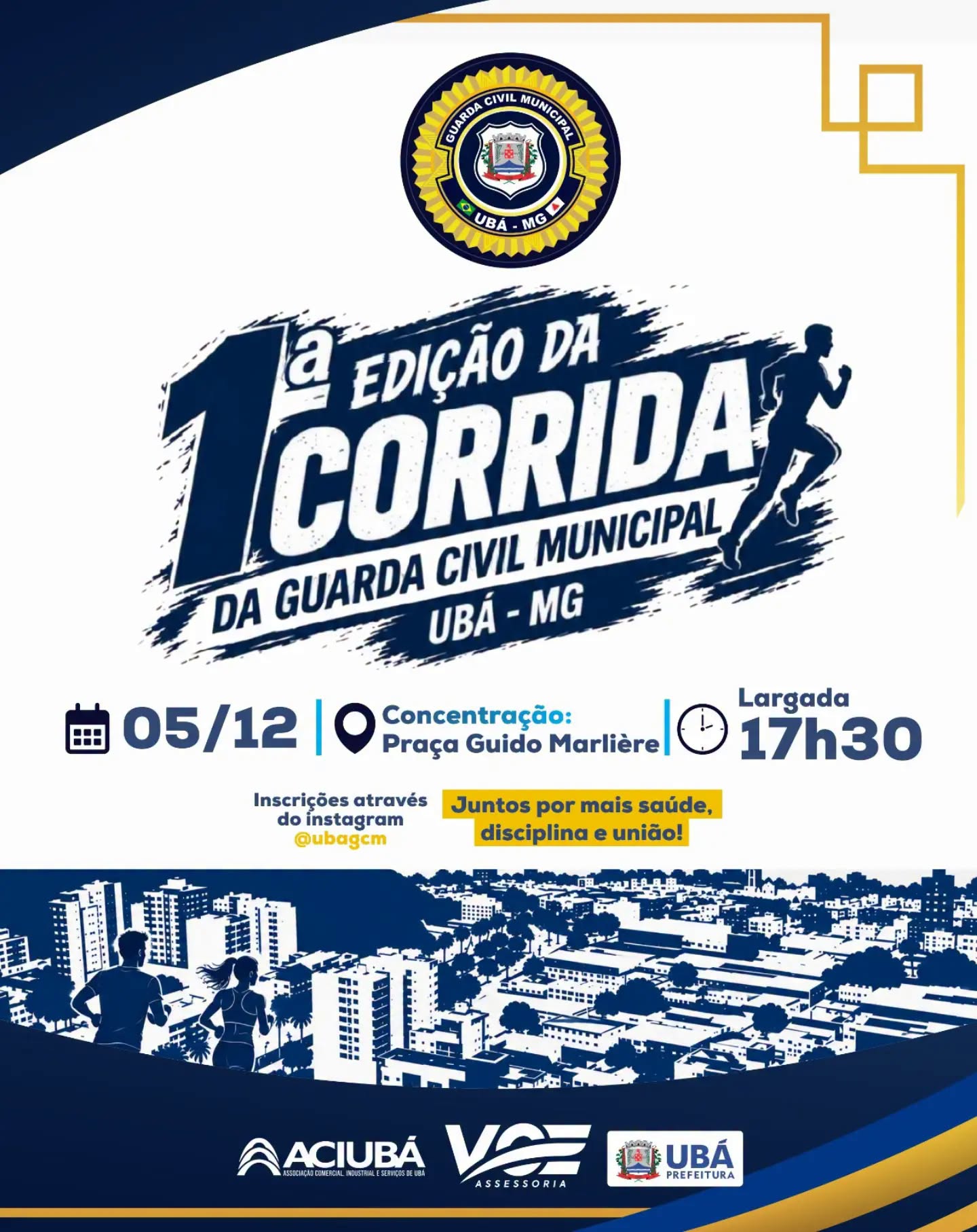 A Guarda Civil Municipal (GCM) de Ubá promoverá uma corrida de rua de 5 quilômetros no dia 5 de dezembro, com largada prevista para as 17h30, na Praça Guido Marlière.