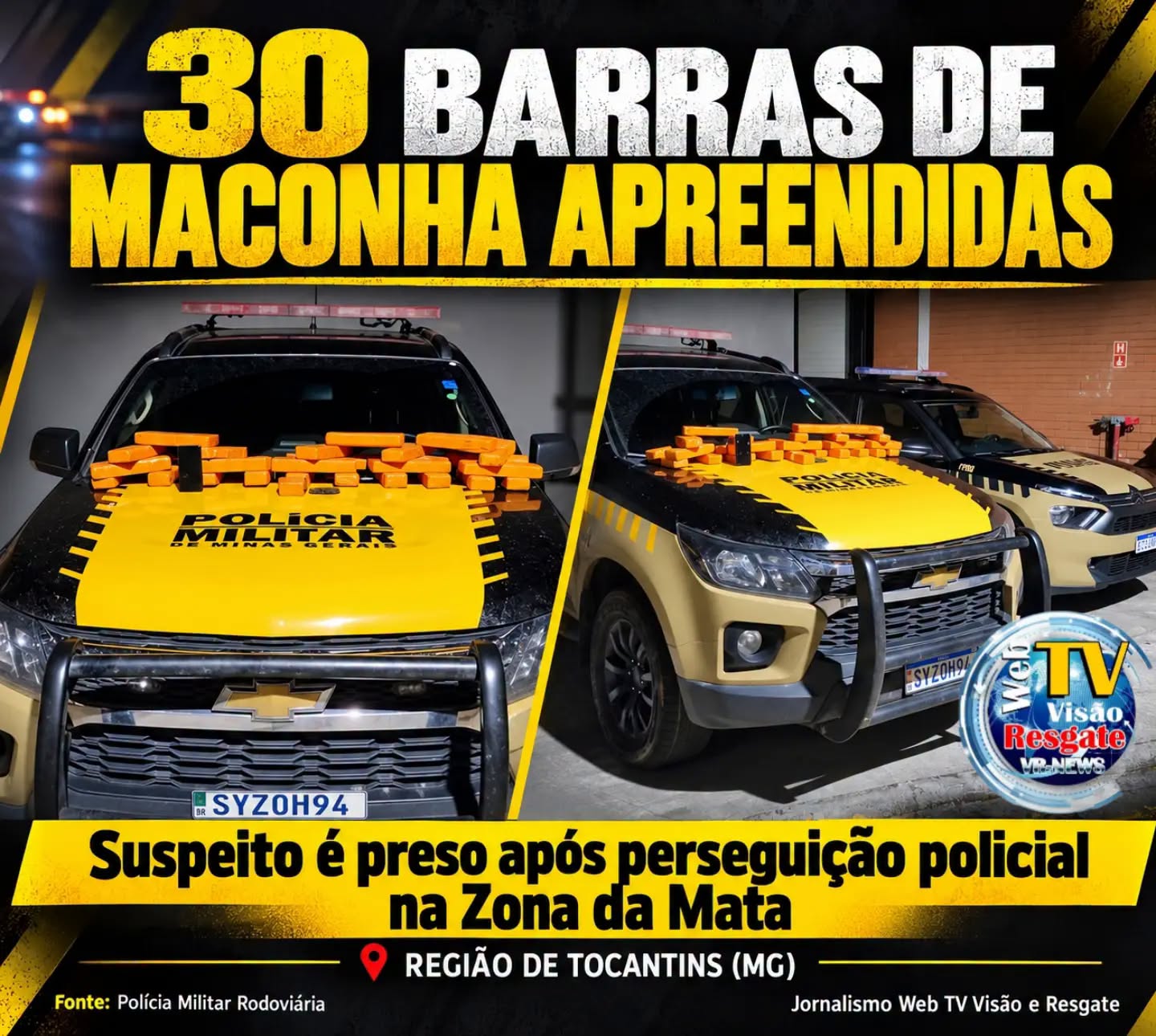 AÇÃO INTEGRADA DA POLÍCIA MILITAR APREENDE 30 BARRAS DE MACONHA E PRENDE SUSPEITO NA ZONA DA MATA. 