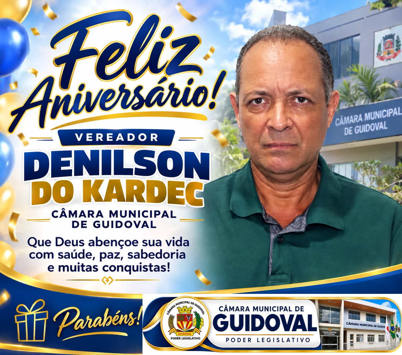 Vereador Denilson do Kardec comemora aniversário neste sábado.