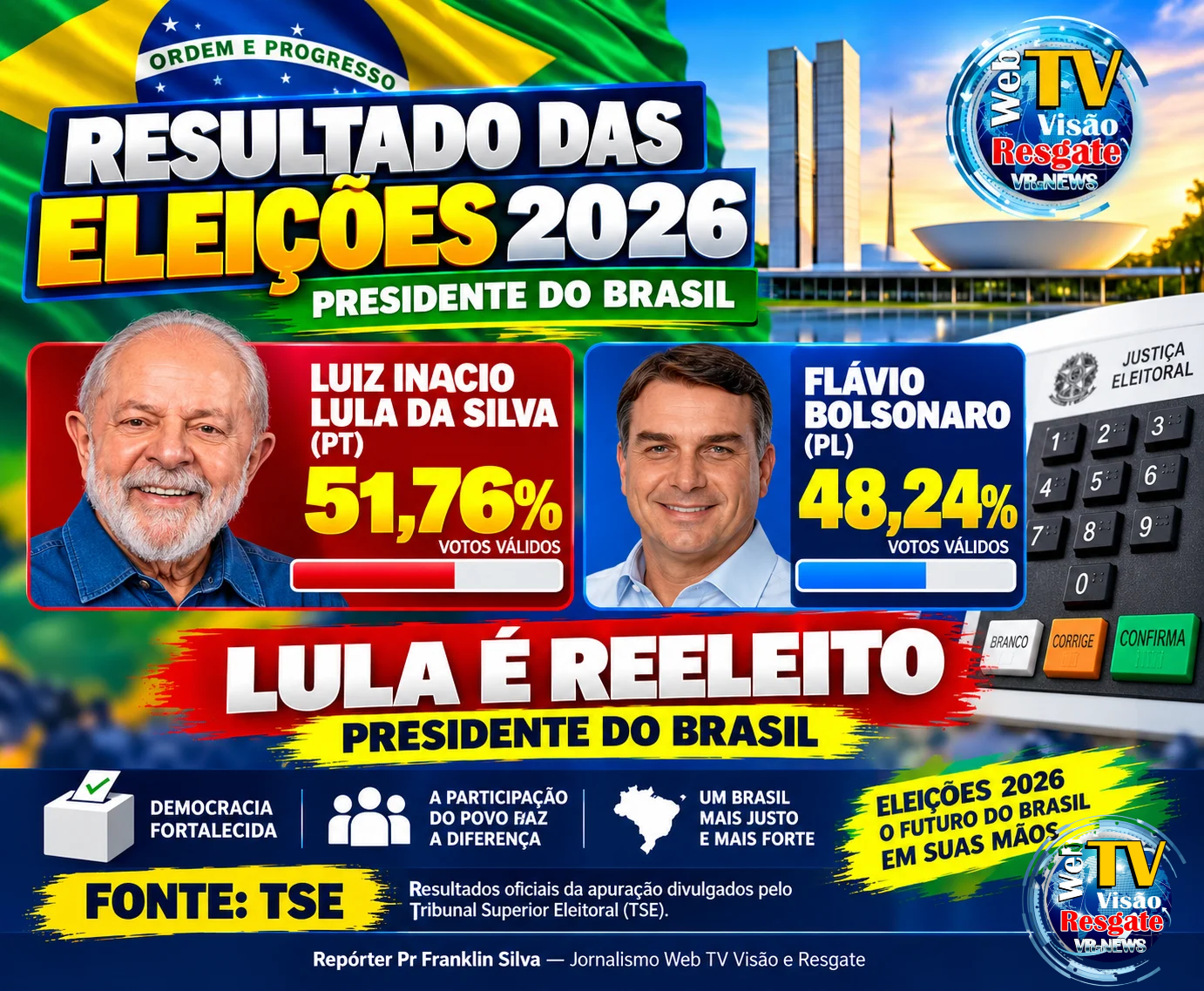LULA É REELEITO PRESIDENTE DO BRASIL APÓS VIRADA HISTÓRICA SOBRE FLÁVIO BOLSONARO.